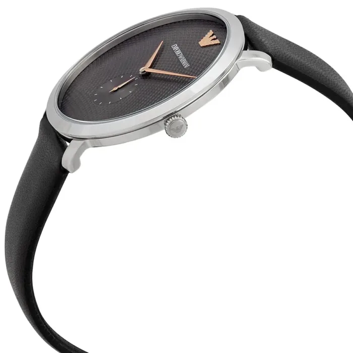 Emporio Armani Modern Slim Quartz Grey Dial Black Leather Strap Watch For Men - AR11162 - Image 5